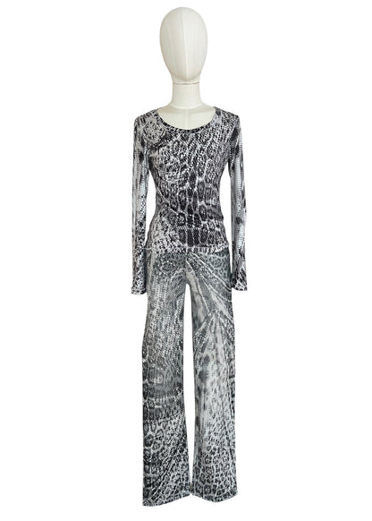 Roberto Cavalli Python Print Set | Vintage Y2K Snake Co-Ord | Archive 2000s Matching Top & Pants