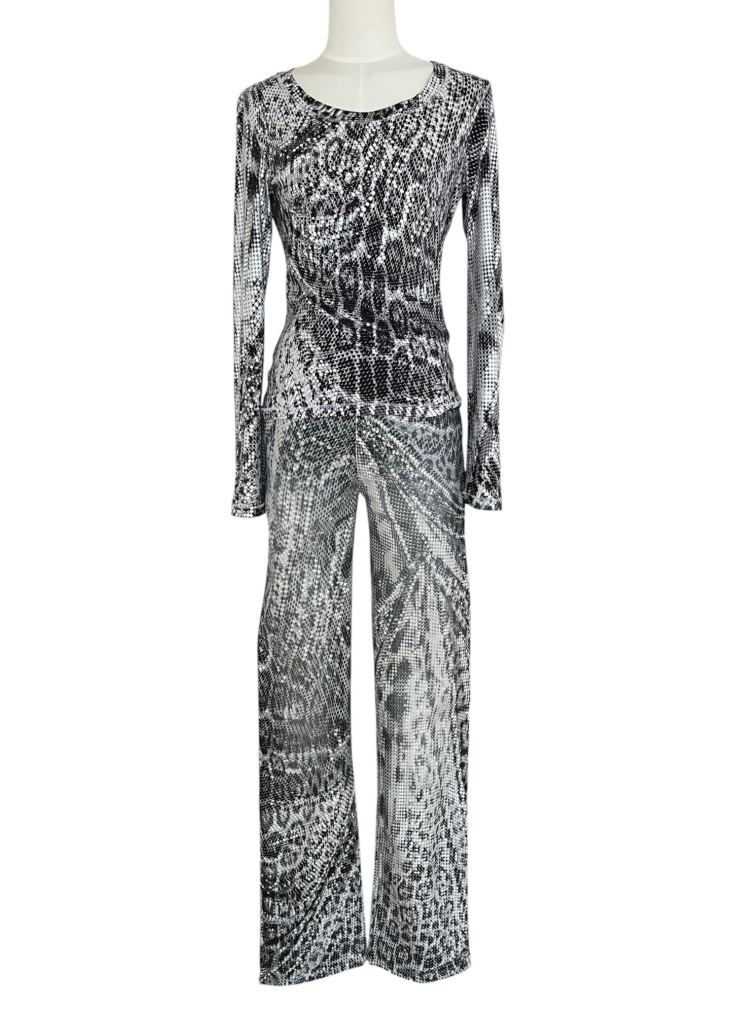 Roberto Cavalli Python Print Set | Vintage Y2K Snake Co-Ord | Archive 2000s Matching Top & Pants