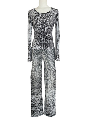 Roberto Cavalli Python Print Set | Vintage Y2K Snake Co-Ord | Archive 2000s Matching Top & Pants
