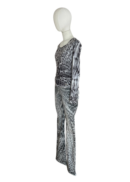 Roberto Cavalli Python Print Set | Vintage Y2K Snake Co-Ord | Archive 2000s Matching Top & Pants