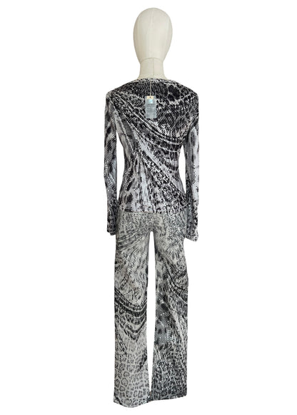 Roberto Cavalli Python Print Set | Vintage Y2K Snake Co-Ord | Archive 2000s Matching Top & Pants