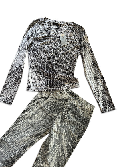 Roberto Cavalli Python Print Set | Vintage Y2K Snake Co-Ord | Archive 2000s Matching Top & Pants