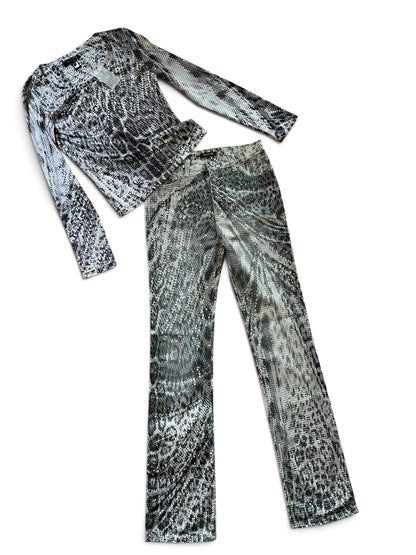 Roberto Cavalli Python Print Set | Vintage Y2K Snake Co-Ord | Archive 2000s Matching Top & Pants