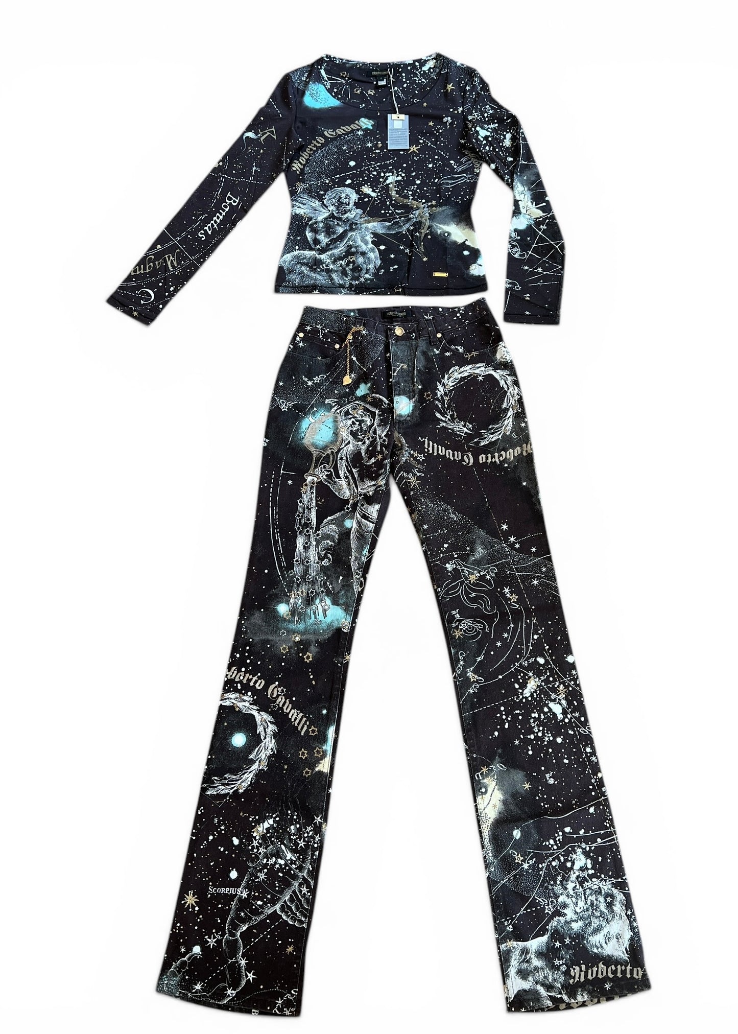 Roberto Cavalli A/W 2003 Constellation Print Top & Jeans Set