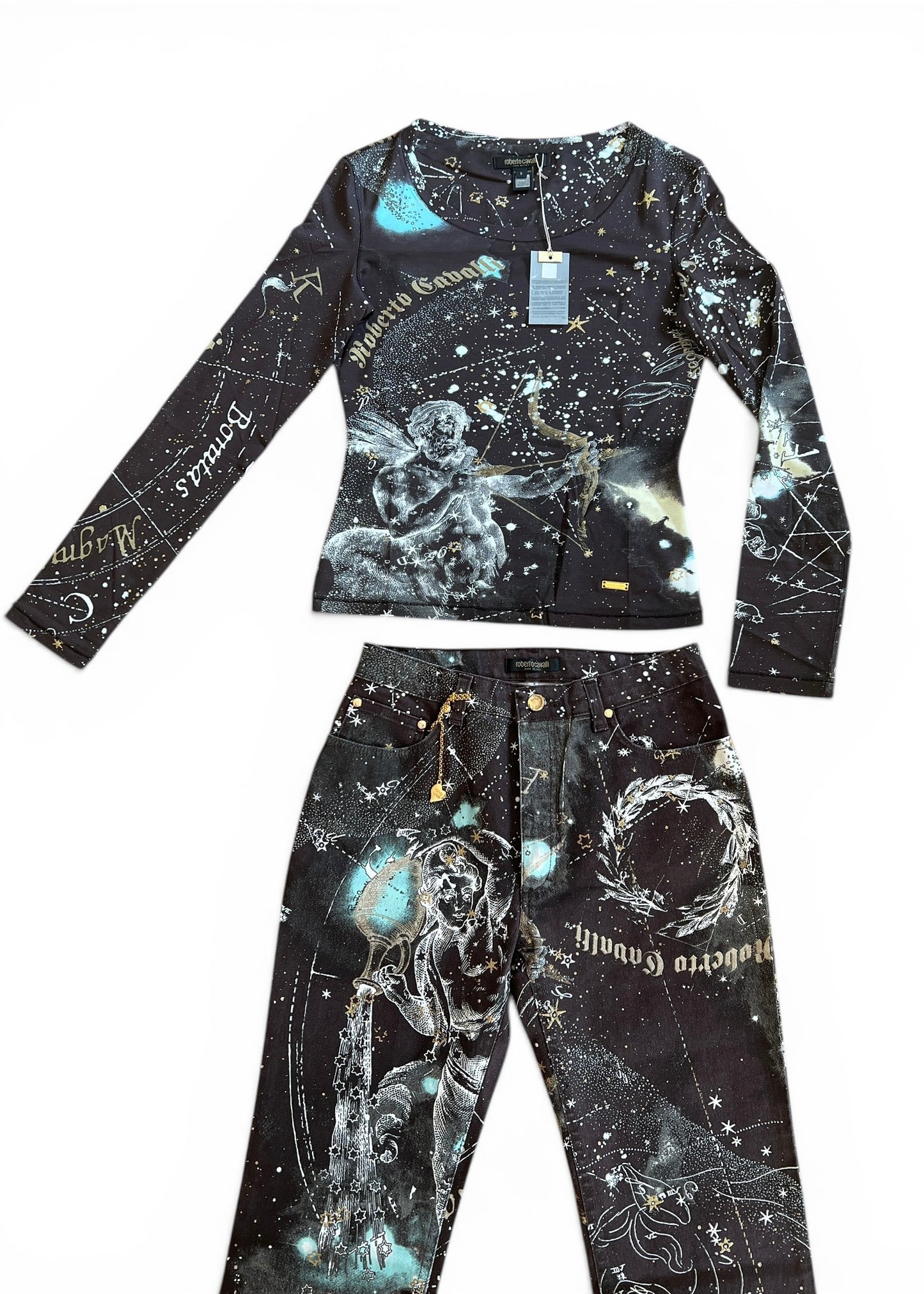 Roberto Cavalli A/W 2003 Constellation Print Top & Jeans Set