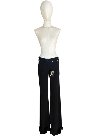 Dolce & Gabbana Early 2000s Jersey Trousers – Black Wide Leg with Gold Buckle