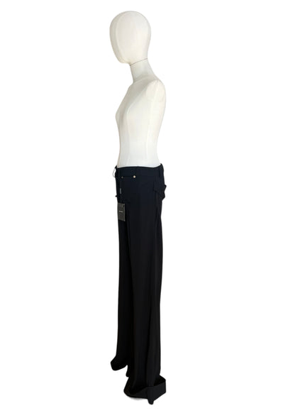 Dolce & Gabbana Early 2000s Jersey Trousers – Black Wide Leg with Gold Buckle