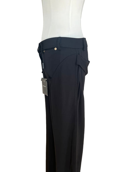 Dolce & Gabbana Early 2000s Jersey Trousers – Black Wide Leg with Gold Buckle