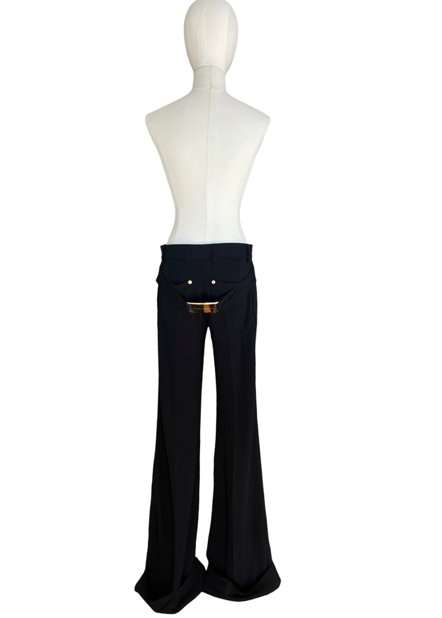 Dolce & Gabbana Early 2000s Jersey Trousers – Black Wide Leg with Gold Buckle