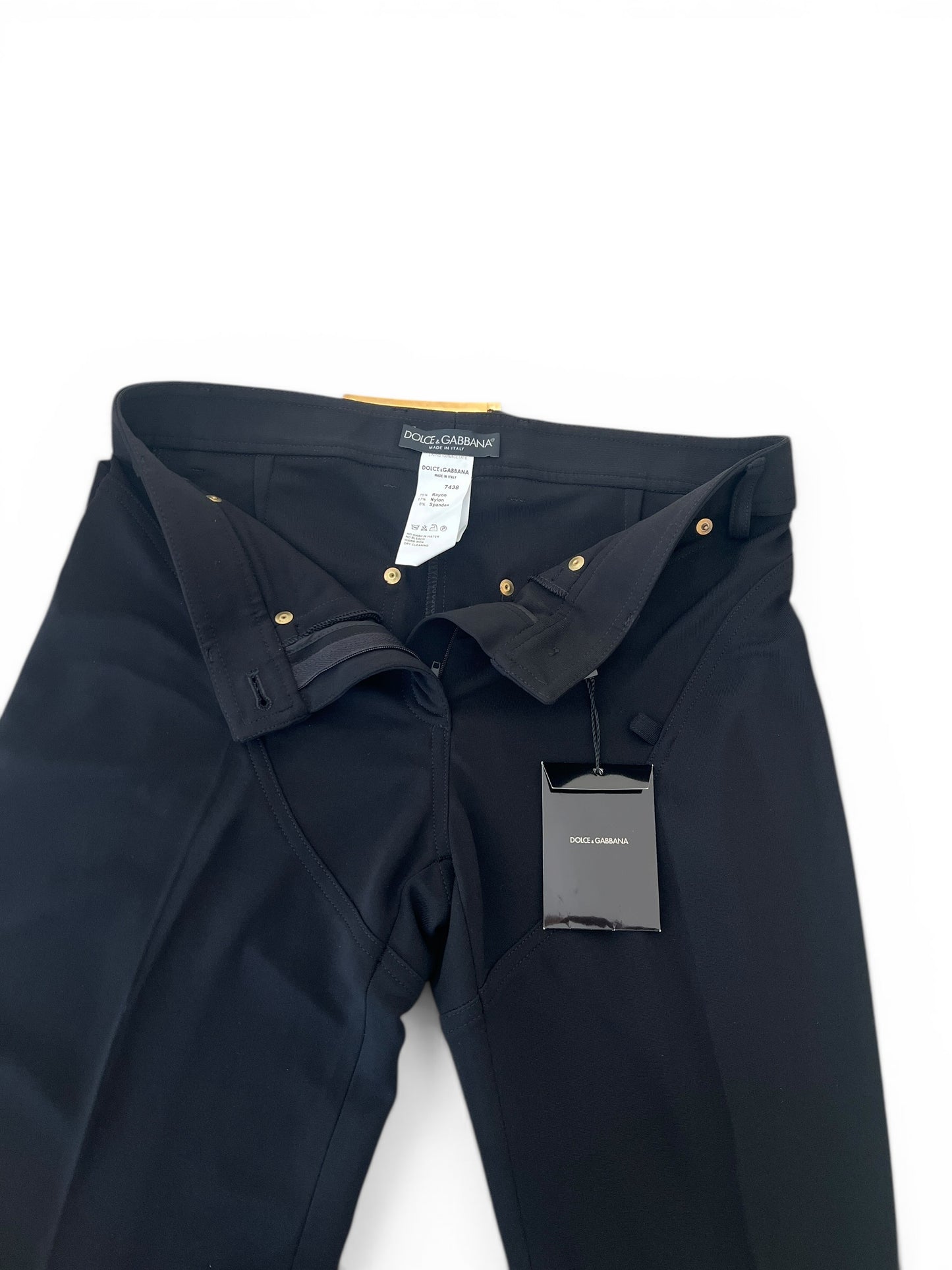 Dolce & Gabbana Early 2000s Jersey Trousers – Black Wide Leg with Gold Buckle