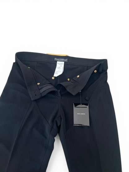 Dolce & Gabbana Early 2000s Jersey Trousers – Black Wide Leg with Gold Buckle