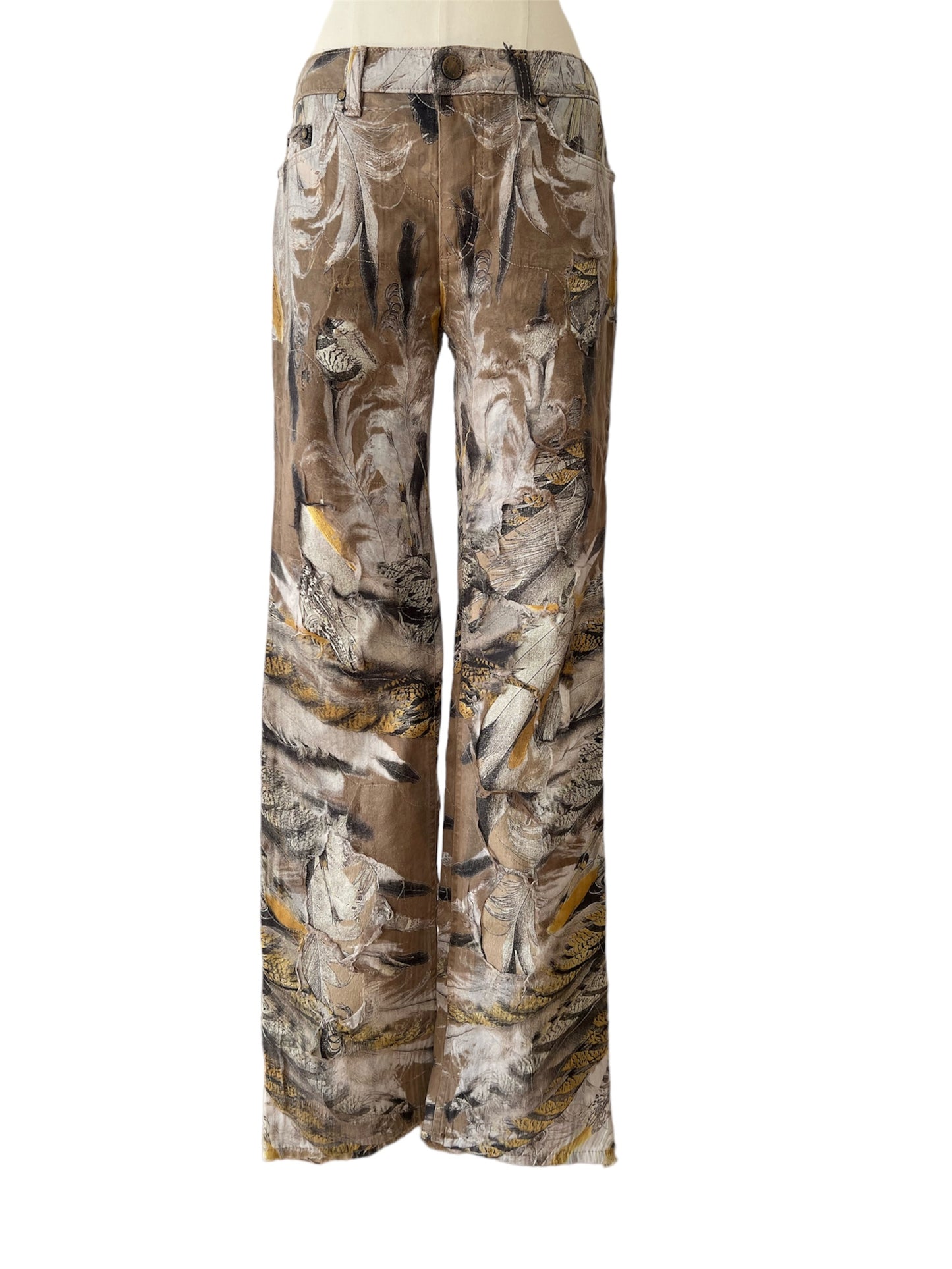 Robert Cavalli pantalone con piume stampate