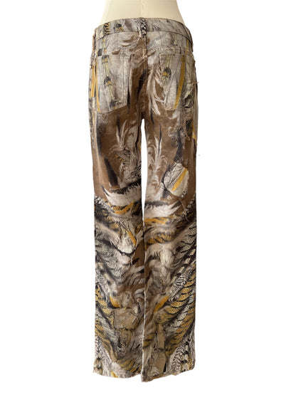 Robert Cavalli pantalone con piume stampate