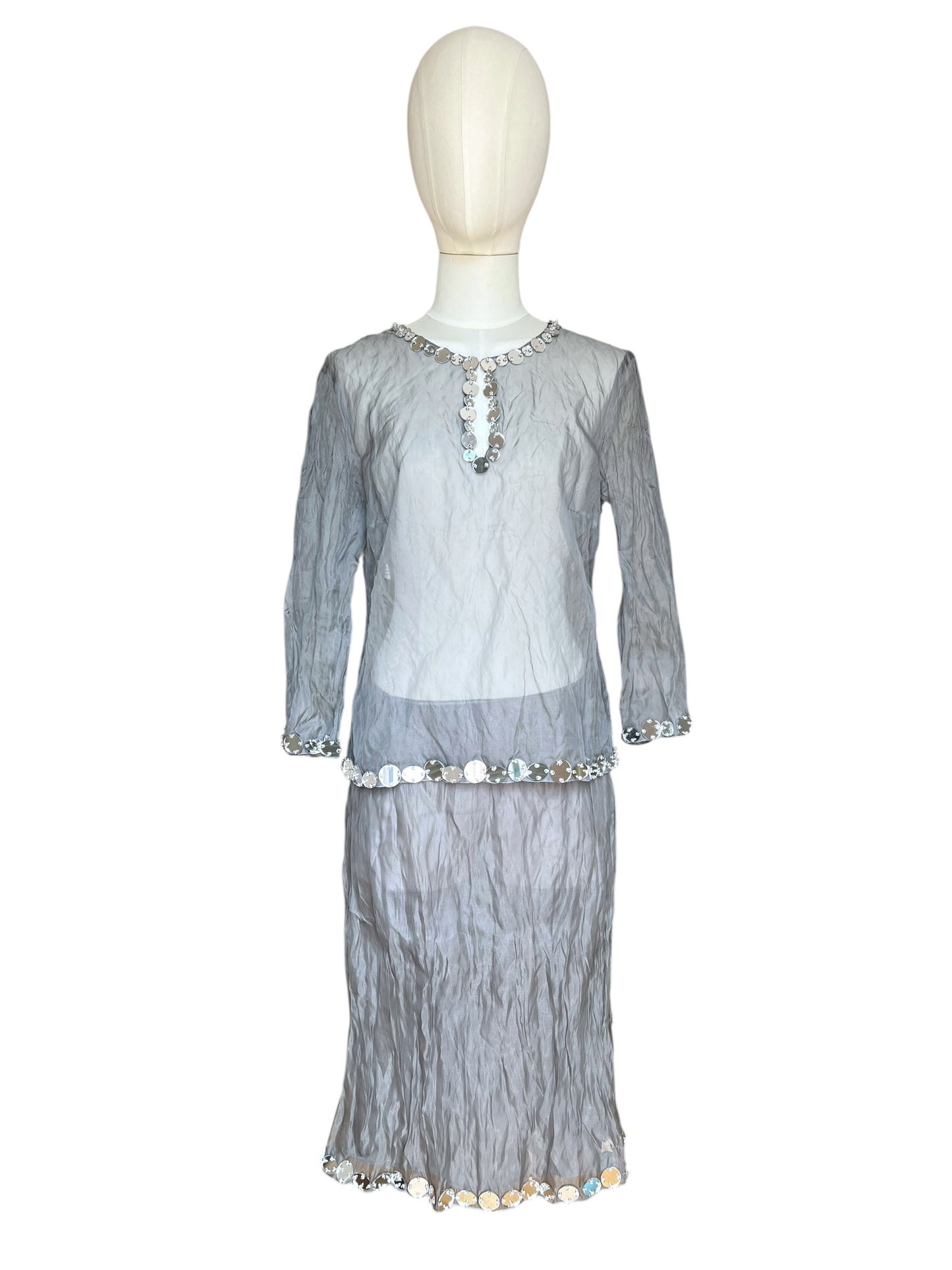 Prada SS 1999 Crushed Silk Mirror-Embellished Ensemble