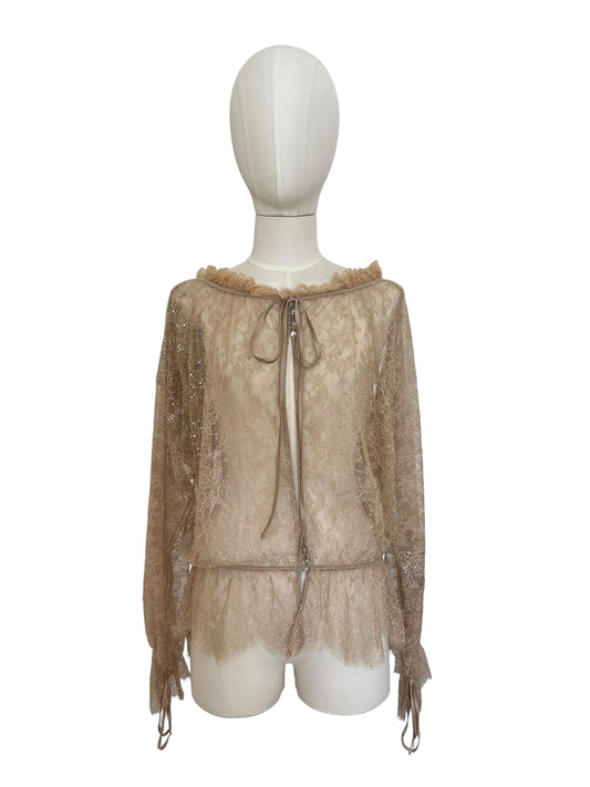 Givenchy Sheer Lace Blouse with Crystals