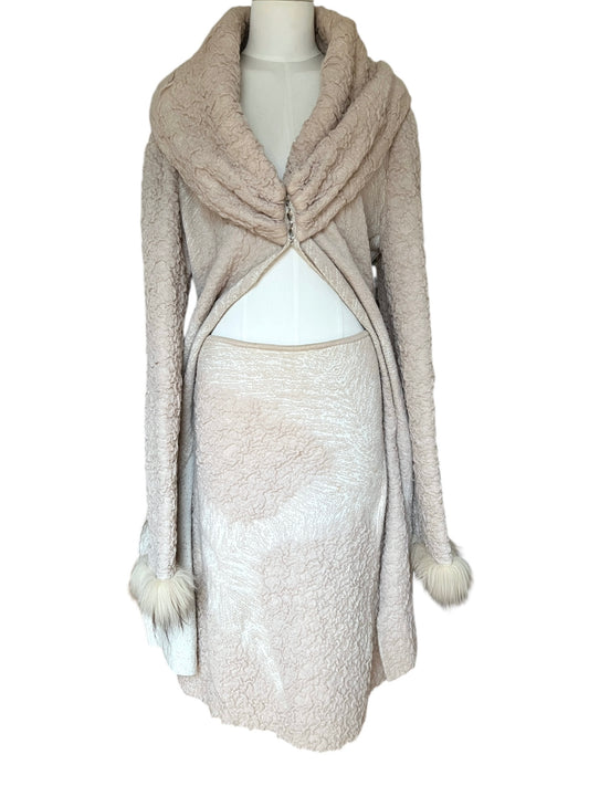 Roberto Cavalli Class embossed  wool with furry cuffs