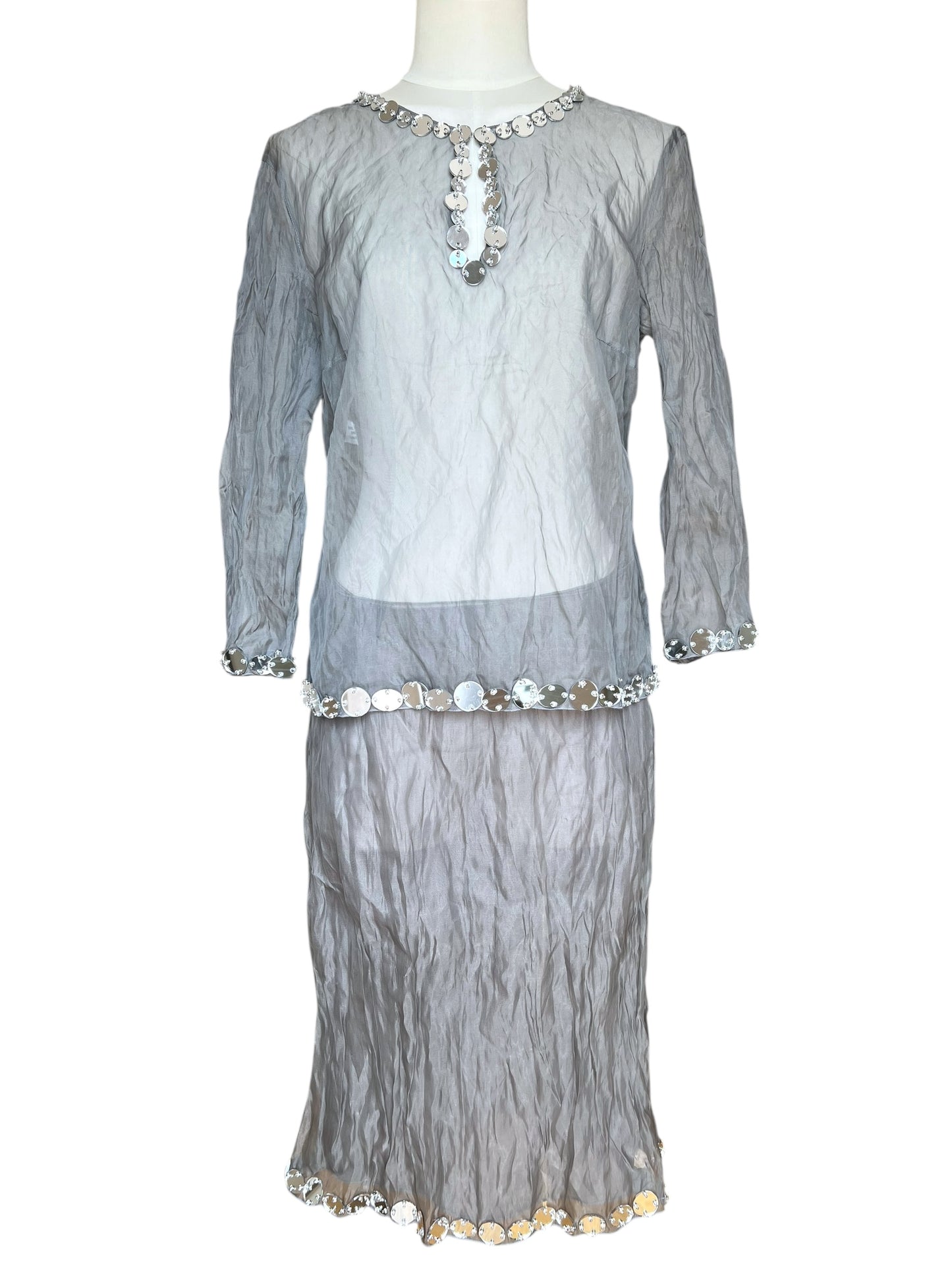 Prada SS 1999 Crushed Silk Mirror-Embellished Ensemble