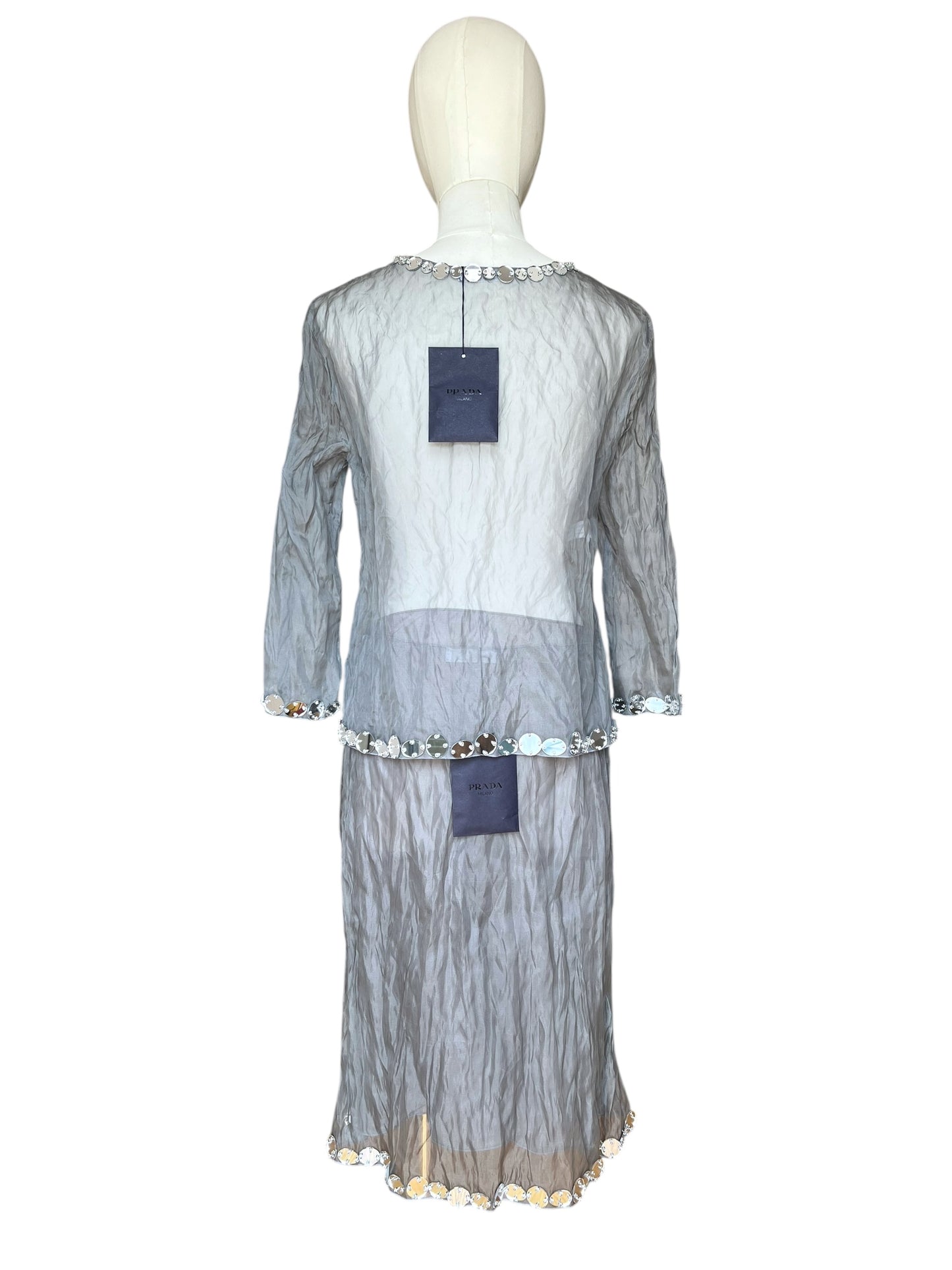 Prada SS 1999 Crushed Silk Mirror-Embellished Ensemble
