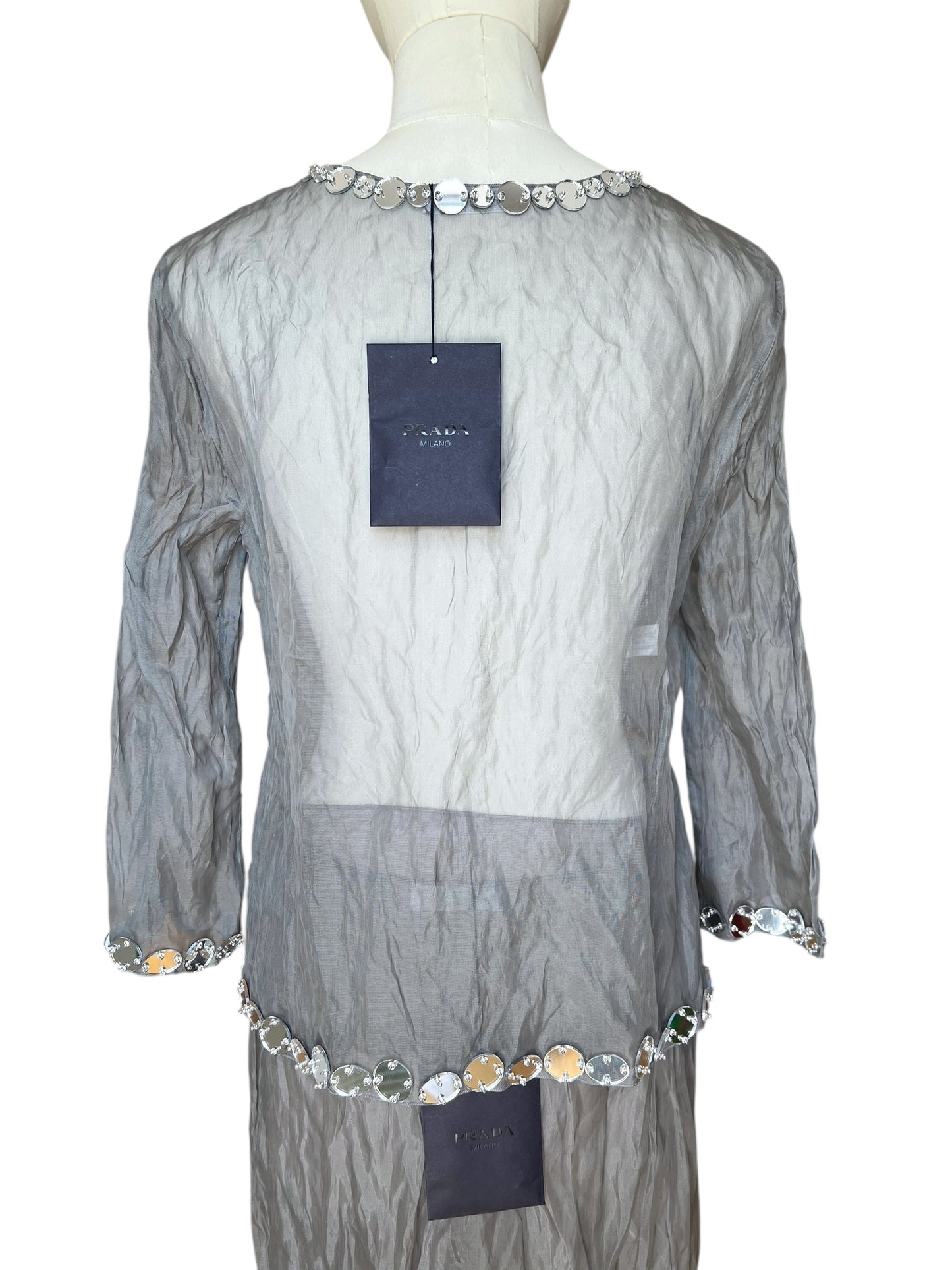 Prada SS 1999 Crushed Silk Mirror-Embellished Ensemble