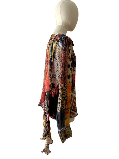 Roberto Cavalli printed silk blouse with hanging foulard