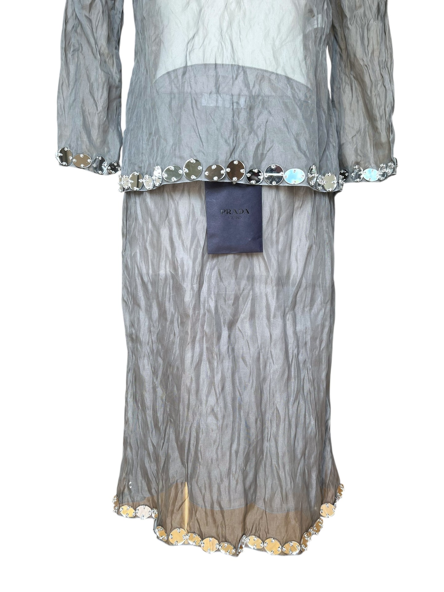 Prada SS 1999 Crushed Silk Mirror-Embellished Ensemble