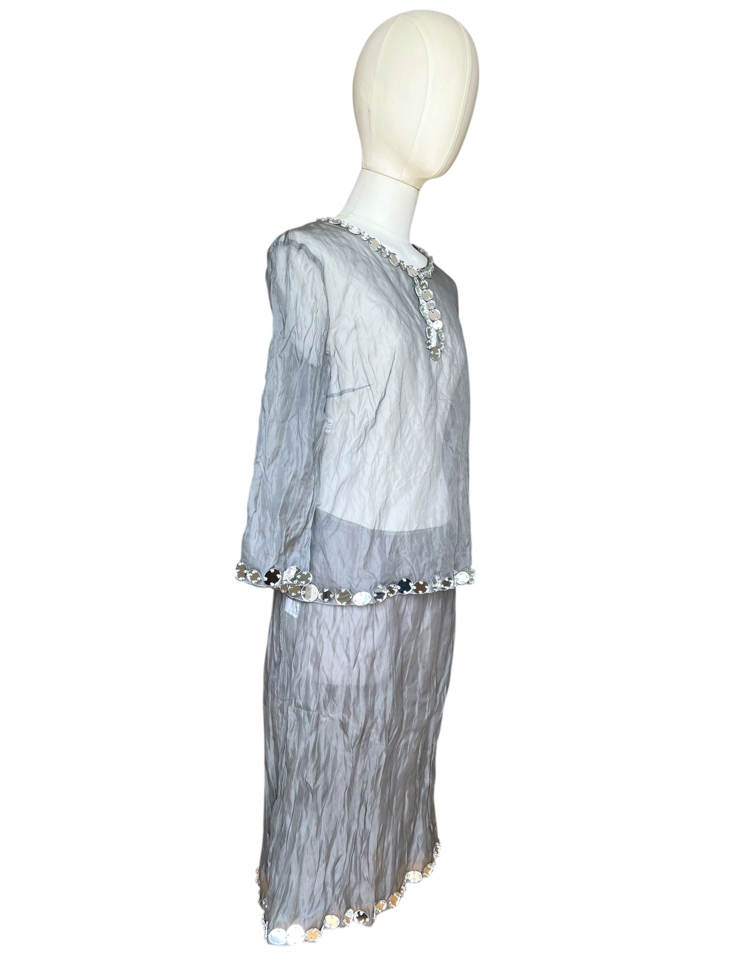 Prada SS 1999 Crushed Silk Mirror-Embellished Ensemble