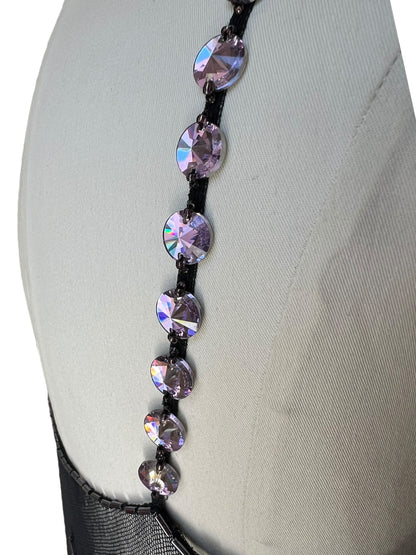 Prada FW1997 Black Tulle Top with Lilac and Onyx-Yellow Crystals