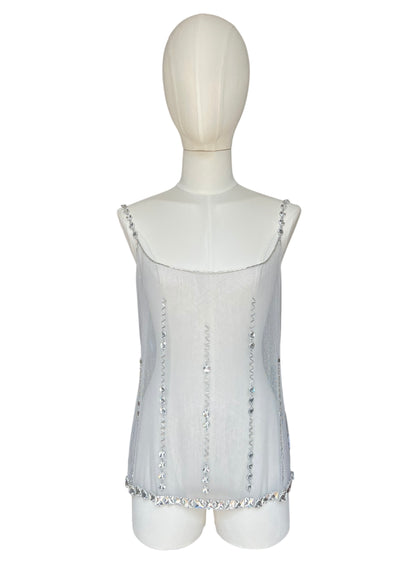 Prada FW1997 grey tulle embroidered top