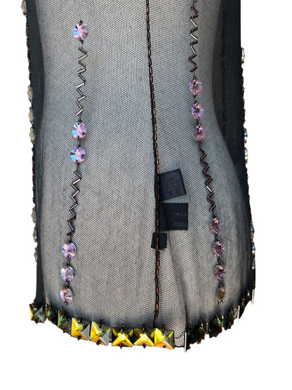 Prada FW1997 Black Tulle Top with Lilac and Onyx-Yellow Crystals