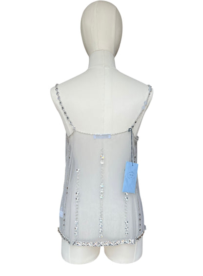 Prada FW1997 grey tulle embroidered top