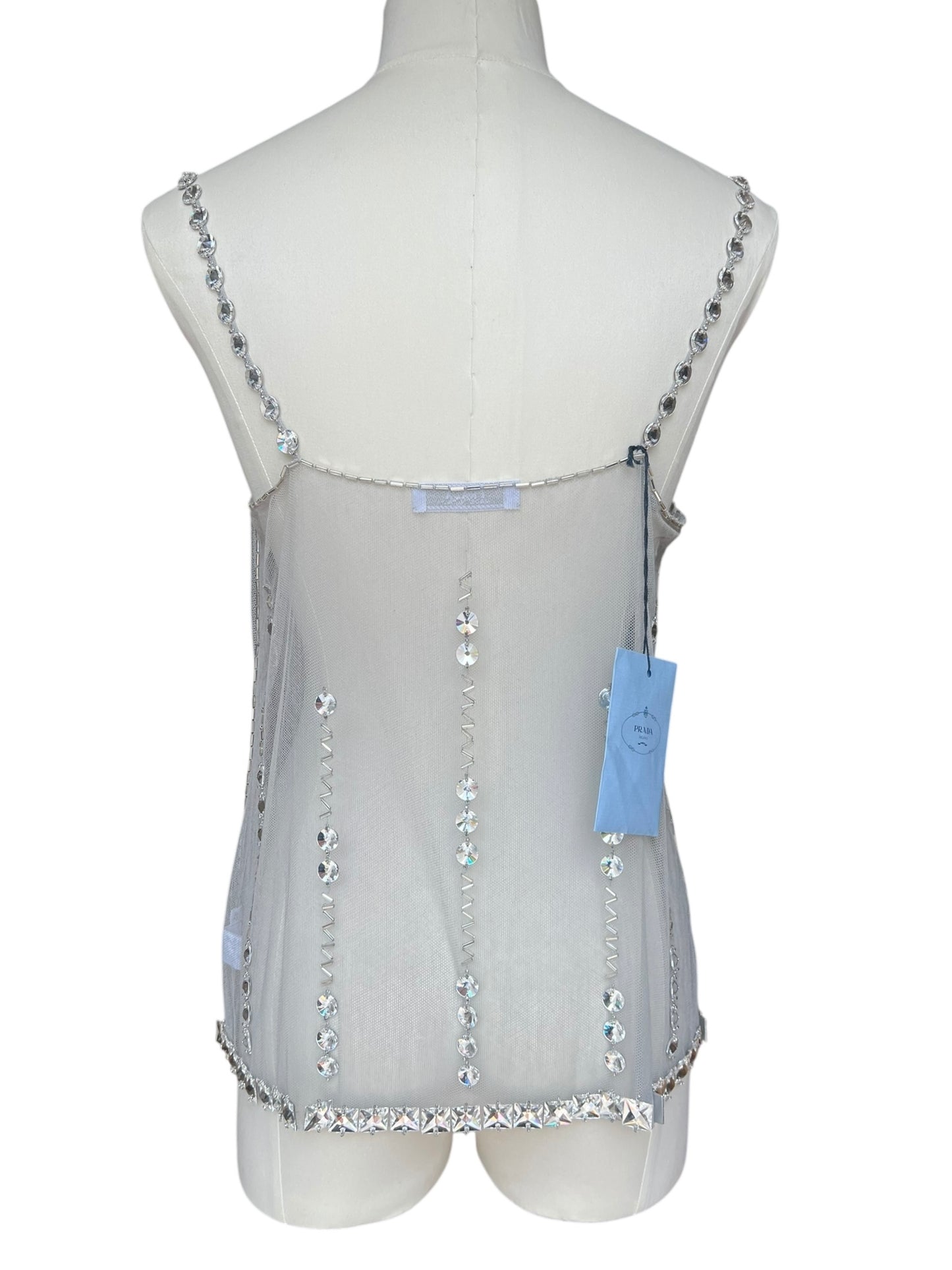 Prada FW1997 grey tulle embroidered top
