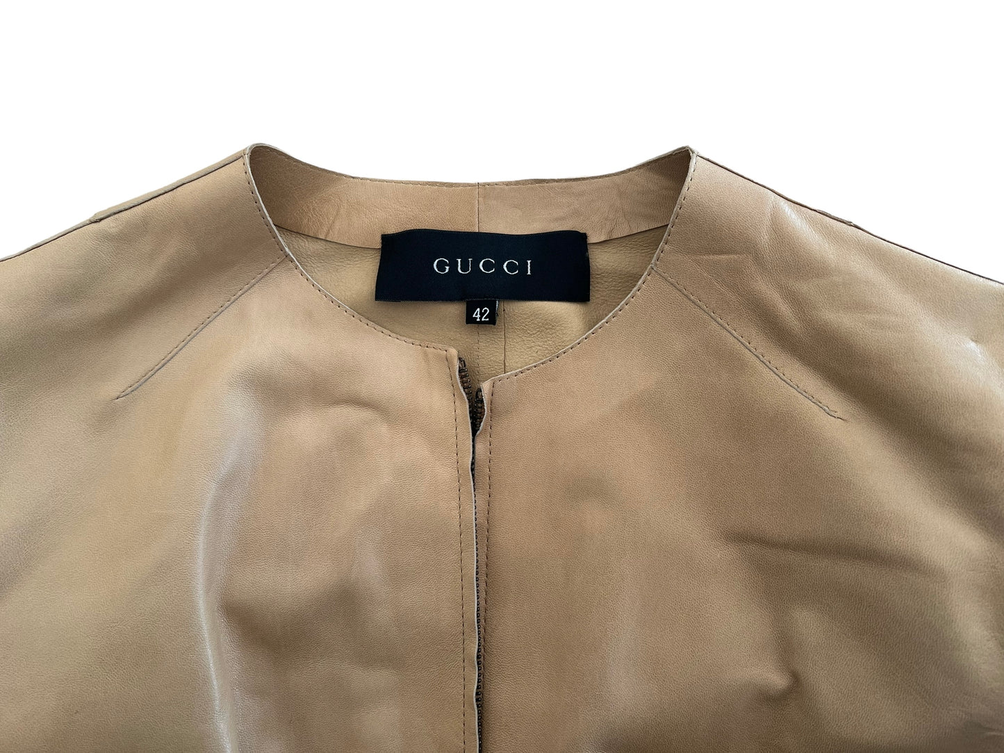 Gucci giubbotto in pelle beige sabbia