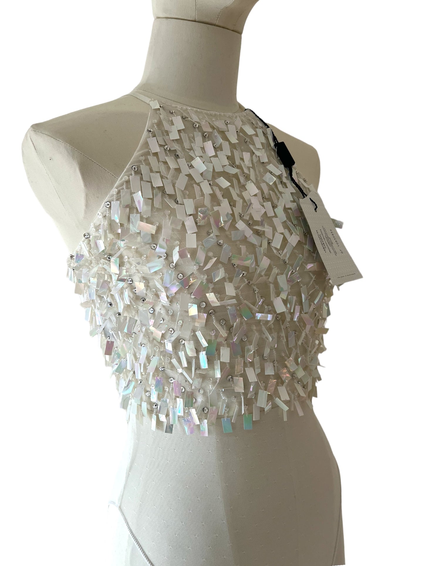 Emporio Armani top bianco con paillettes