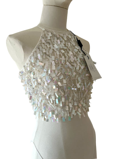 Emporio Armani top bianco con paillettes