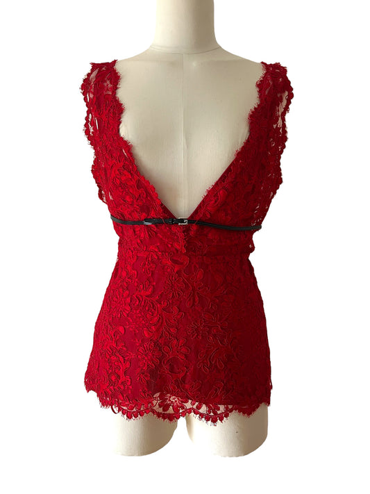 Gucci top rosso in pizzo