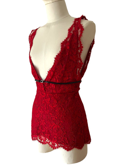 Gucci top rosso in pizzo