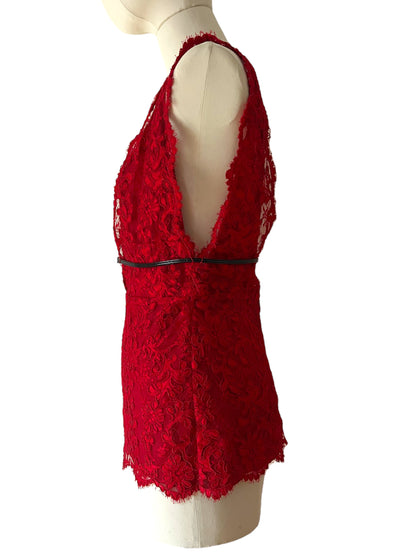 Gucci top rosso in pizzo