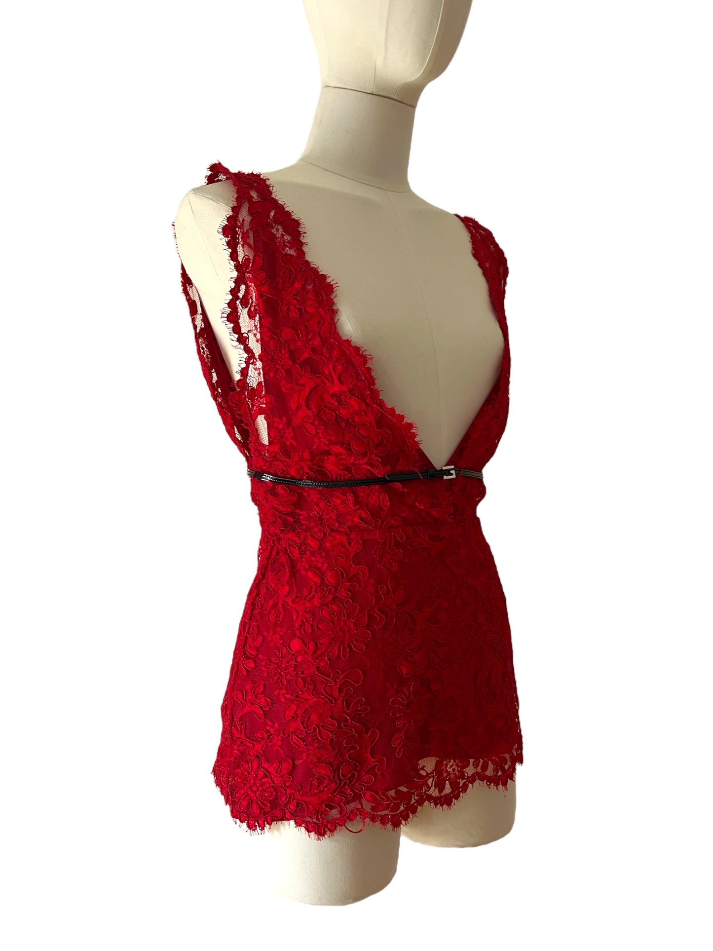 Gucci top rosso in pizzo