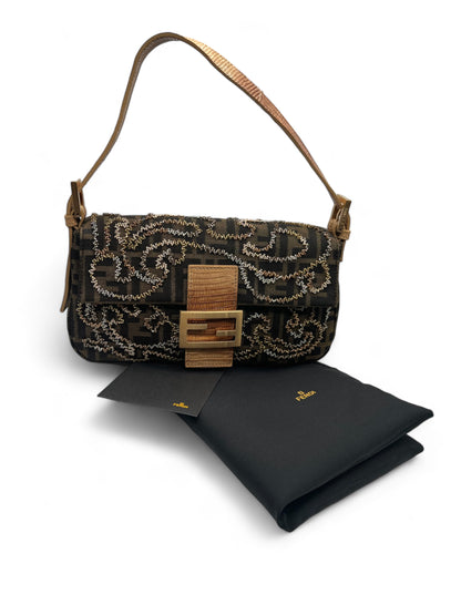 Fendi borsa baguette in marrone e oro