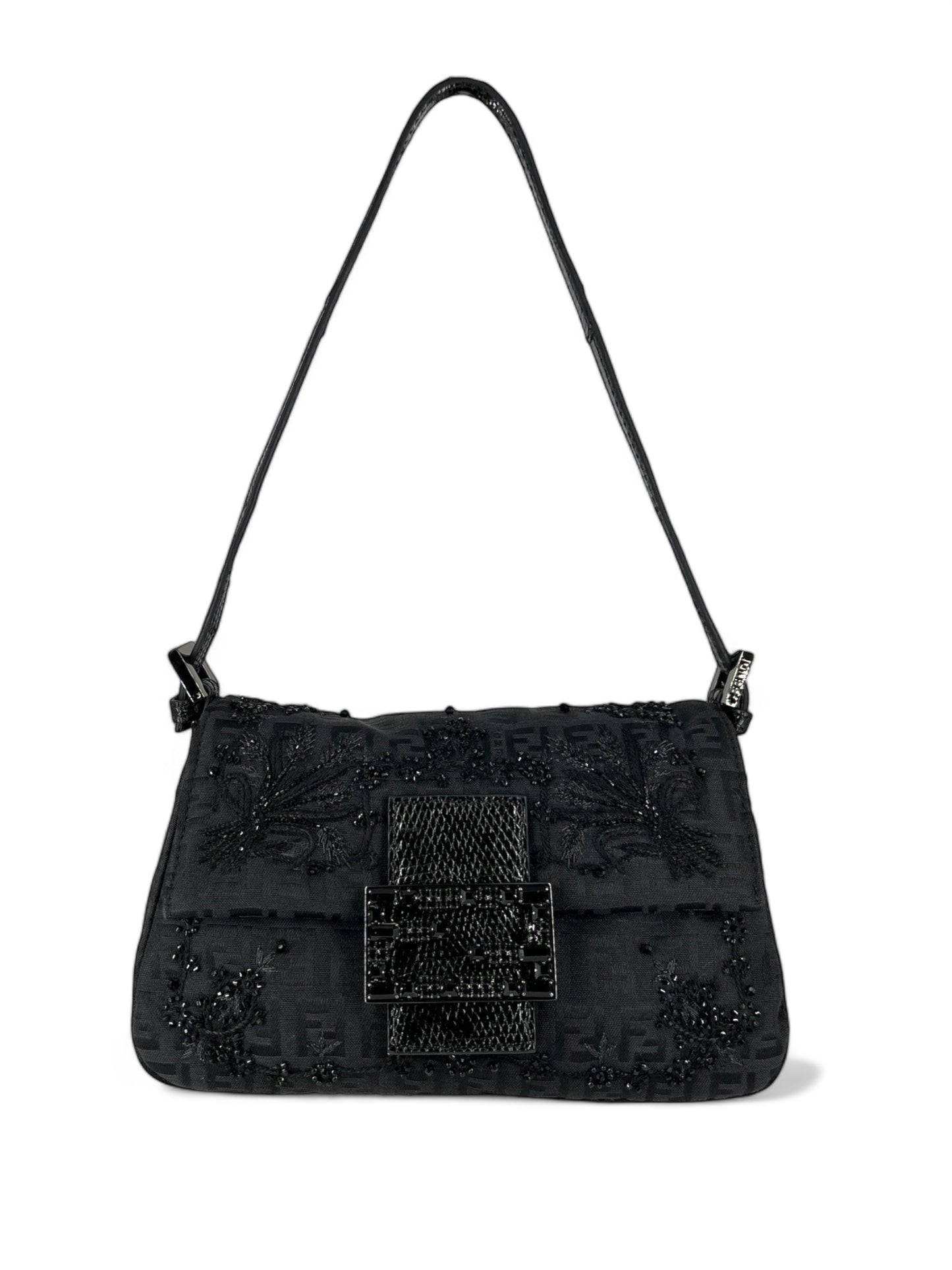 Fendi borsa mamma baguette nera con perline