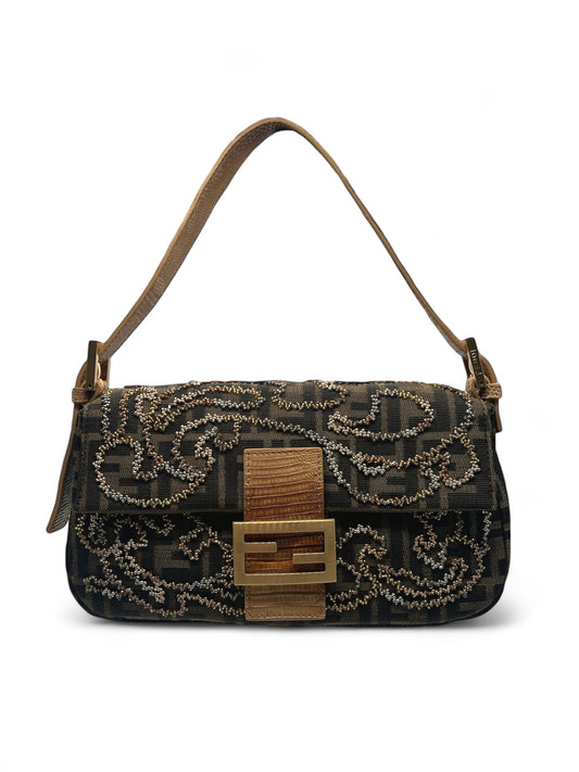 Fendi borsa baguette in marrone e oro