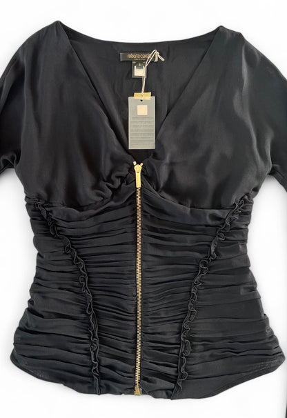 Roberto Cavalli black silk corset top