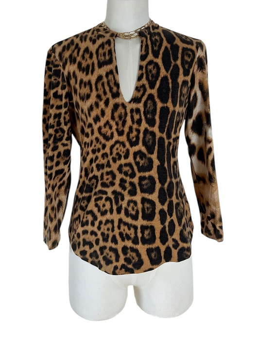 Roberto Cavalli cheetah print wool chain top