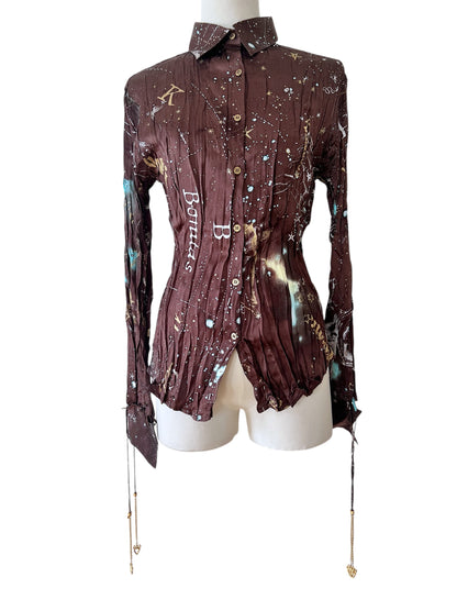 Roberto Cavalli brown silk crinckle shirt