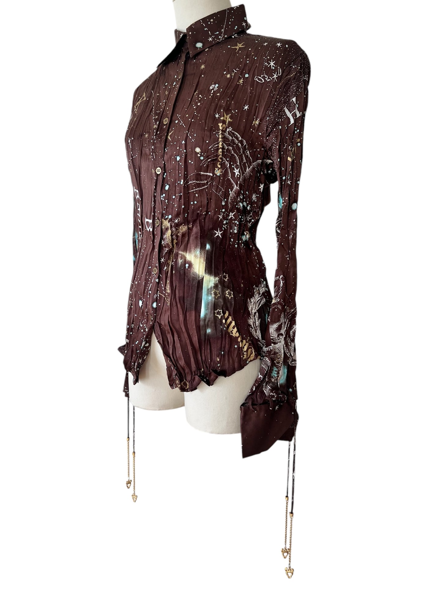 Roberto Cavalli brown silk crinckle shirt