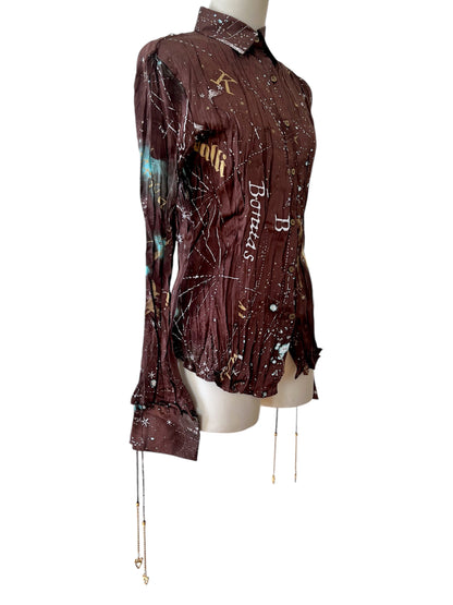 Roberto Cavalli brown silk crinckle shirt