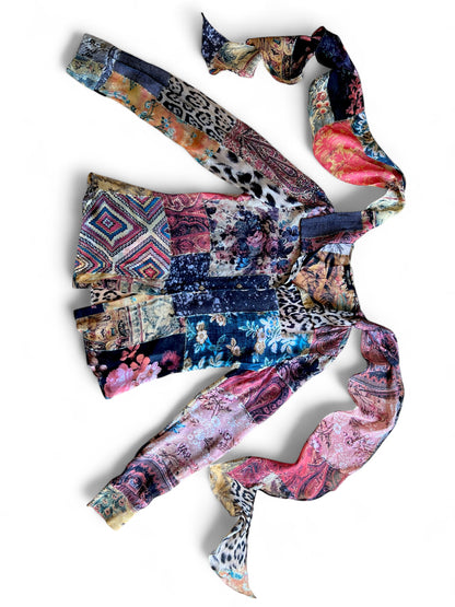 Roberto Cavalli printed silk blouse with hanging foulard