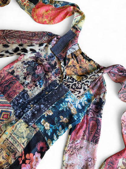 Roberto Cavalli printed silk blouse with hanging foulard