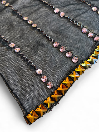 Prada FW1997 Black Tulle Top with Lilac and Onyx-Yellow Crystals