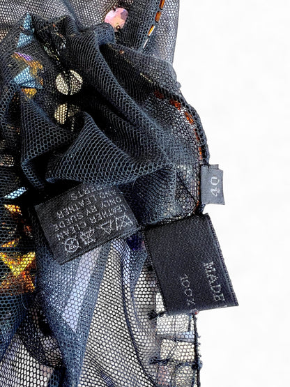 Prada FW1997 Black Tulle Top with Lilac and Onyx-Yellow Crystals
